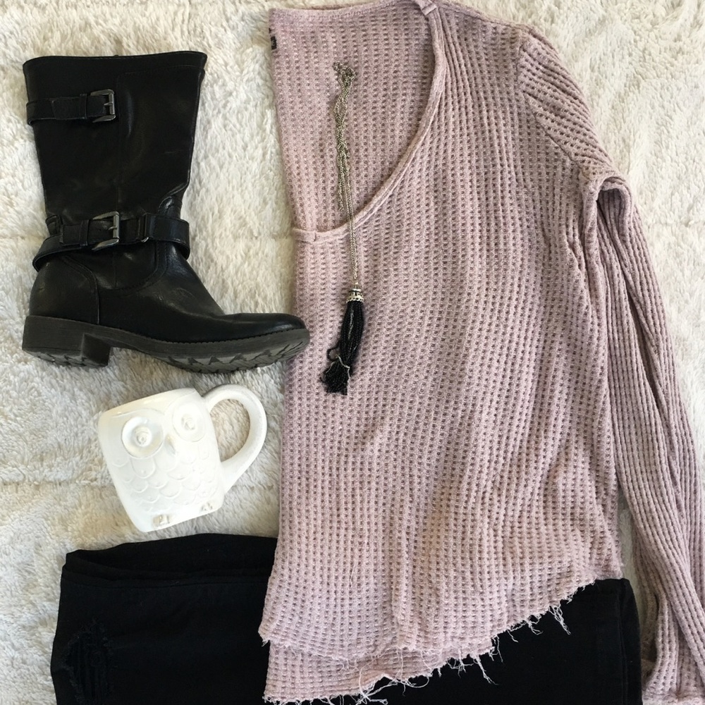 Cozy Me to We Waffle Knit Pink Long Sleeve